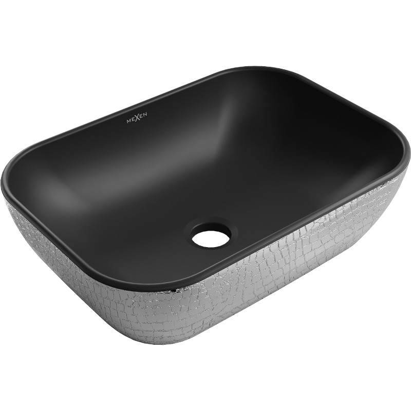 Mexen Rita lavabo de encimera 45 x 32 cm, negro mate/patrón de escamas plateadas - 21084572