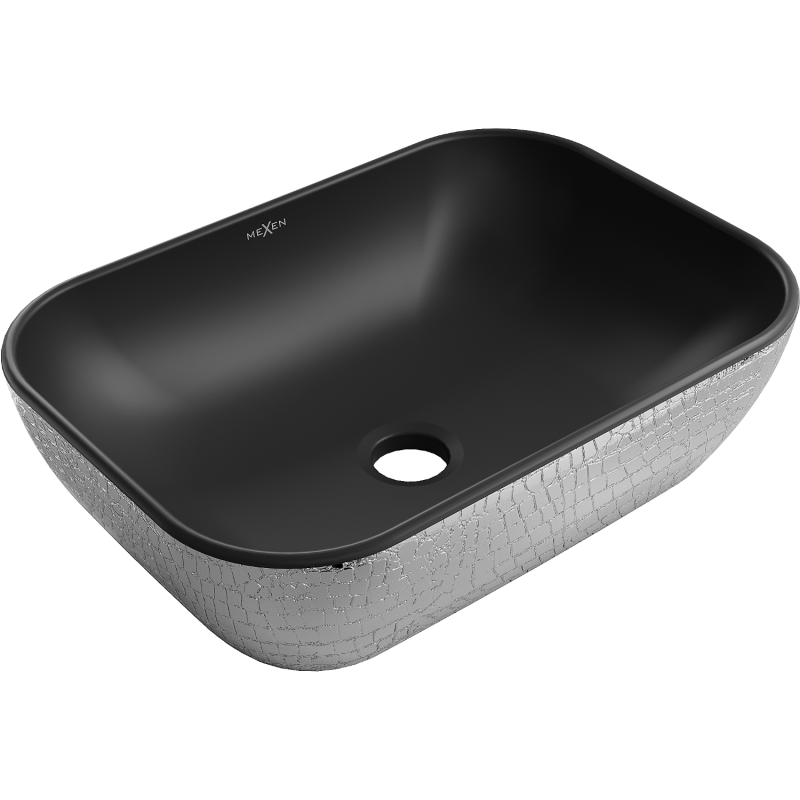 Mexen Rita lavabo sobre encimera 45 x 32 cm, negro mate/patrón de escamas plateado - 21084572