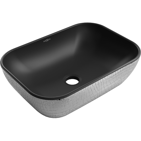 Mexen Rita lavabo de encimera 45 x 32 cm, negro mate/patrón de escamas plateadas - 21084572