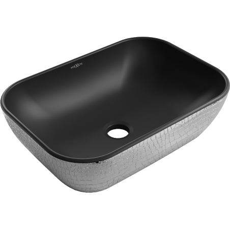 Mexen Rita lavabo sobre encimera 45 x 32 cm, negro mate/patrón de escamas plateado - 21084572