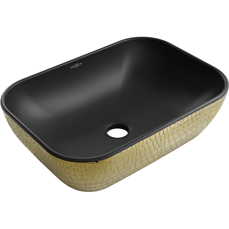 Mexen Rita lavabo sobre encimera 45 x 32 cm, negro mate/patrón de escamas dorado - 21084578