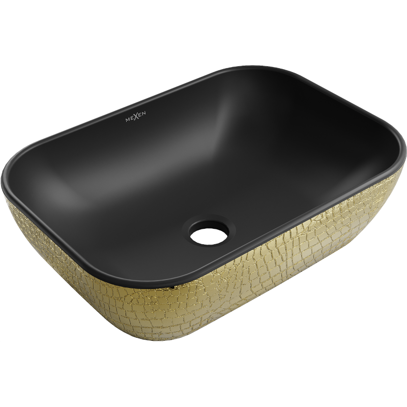 Mexen Rita lavatório de bancada 45 x 32 cm, preto mate/padrão dourado escama - 21084578