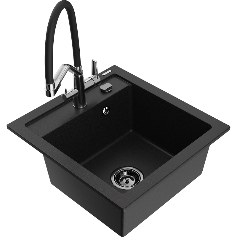 Mexen Vito 1-bowl Granite Kitchen Sink with Duo Tap, Black - 6503-77-671701-07-B