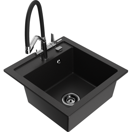 Mexen Vito fregadero de granito de 1 compartimento con grifo de cocina Duo, negro - 6503-77-671701-07-B