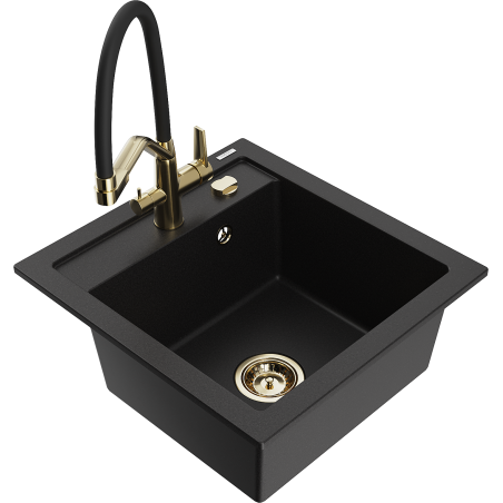 Mexen Vito 1-bowl granite kitchen sink with Duo kitchen tap, black - 6503-77-671701-57-G