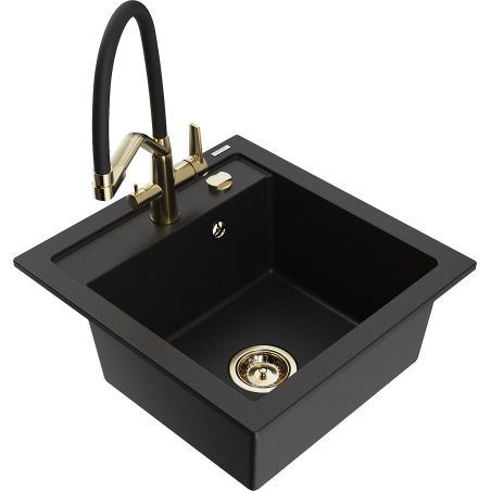 Mexen Vito fregadero de granito de 1 seno con grifo de cocina Duo, negro - 6503-77-671701-57-G