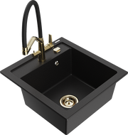 Mexen Vito fregadero de granito de 1 seno con grifo de cocina Duo, negro - 6503-77-671701-57-G