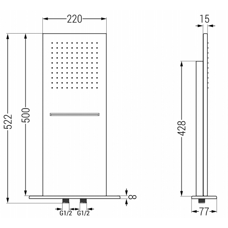 Mexen Waterfall pomme de douche slim 50 x 22 cm, graphite - 79190-66