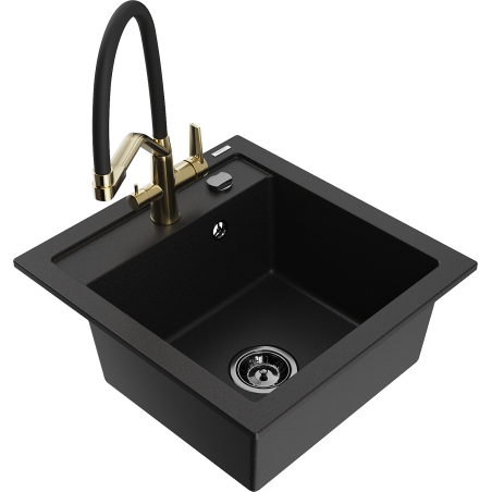 Mexen Vito fregadero de granito de 1 seno con grifo de cocina Duo, negro - 6503-77-671701-57-B