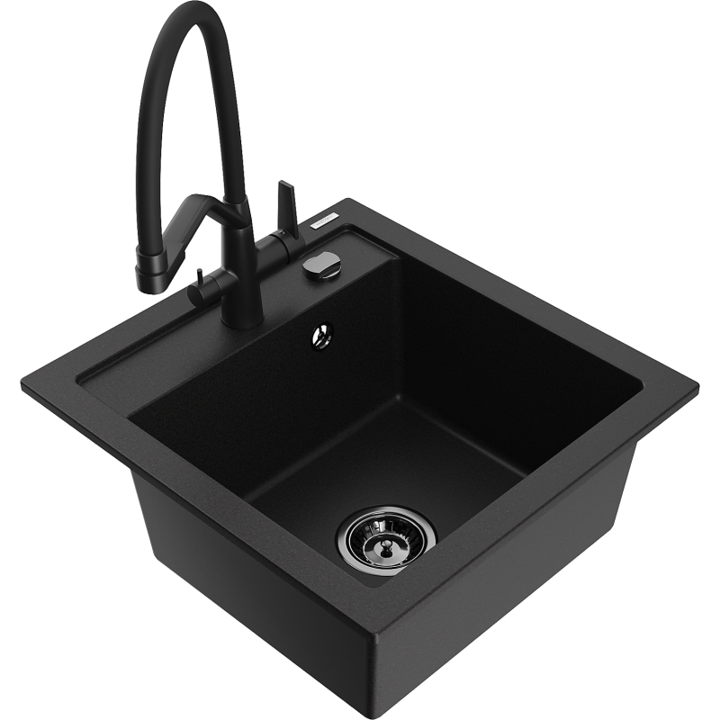 Mexen Vito fregadero de granito de 1 seno con grifo de cocina Duo, negro - 6503-77-671701-70-B