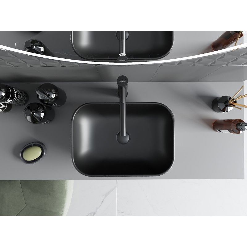 Mexen Rita countertop washbasin 45 x 32 cm, black matte/silver line pattern - 21084573