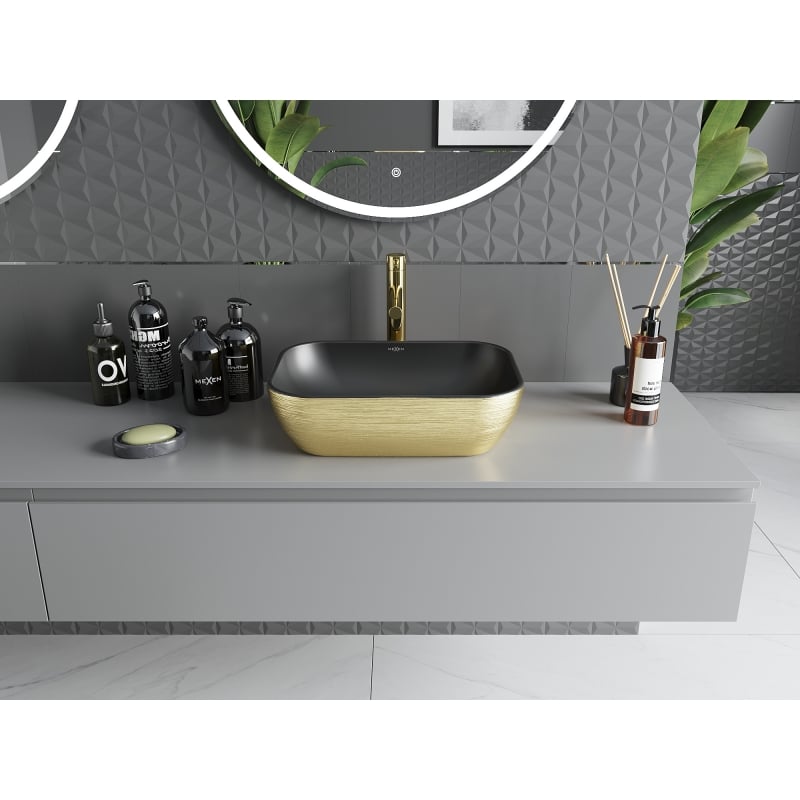 Mexen Rita lauapealne valamu 45 x 32 cm, must matt/kuldne joonemuster - 21084577