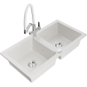 Mexen Mario fregadero de granito de 2 cubetas con grifo de cocina Duo, blanco - 6504-20-671701-02