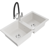 Mexen Mario 2-bowl granite kitchen sink with Duo tap, white - 6504-20-671701-07
