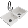 Mexen Mario 2-bowl granite sink with Duo kitchen tap, white - 6504-20-671701-07-B
