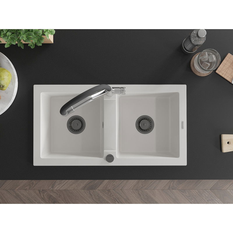 Mexen Mario granit Uewenzéng 2-Kummer mat Kichenkran Duo, wäiss - 6504-20-671701-07-B