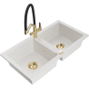 Mexen Mario granite double-bowl sink with Duo kitchen tap, white - 6504-20-671701-57-G