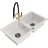 Mexen Mario 2-bowl granite kitchen sink with Duo tap, white - 6504-20-671701-57-B