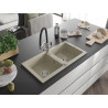 Mexen Mario fregadero de granito de 2 compartimentos con grifo de cocina Duo, beige - 6504-69-671701-07