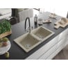 Mexen Mario granite kitchen sink 2-bowl with Duo kitchen tap, beige - 6504-69-671701-07