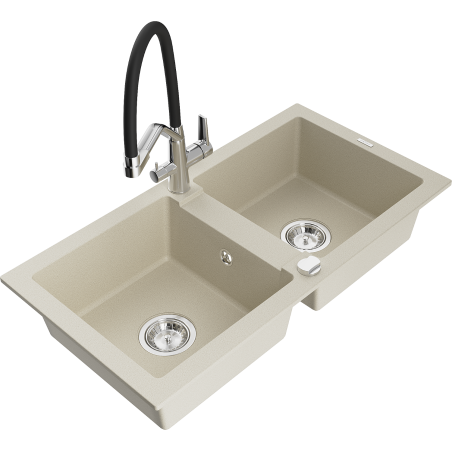 Mexen Mario Granit-Spullmopp mat 2-Komoren mat Kichenkrunne Duo, beige - 6504-69-671701-07