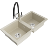 Mexen Mario granite kitchen sink 2-bowl with Duo kitchen tap, beige - 6504-69-671701-07