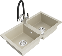 Mexen Mario Granit-Spullmopp mat 2-Komoren mat Kichenkrunne Duo, beige - 6504-69-671701-07