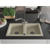 Mexen Mario granit gootsteen met 2 kamers en keukenmengkraan Duo, beige - 6504-69-671701-07-B