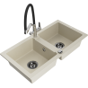 Mexen Mario 2-bowl granite sink with kitchen faucet Duo, beige - 6504-69-671701-07-B
