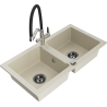 Mexen Mario granit gootsteen met 2 kamers en keukenmengkraan Duo, beige - 6504-69-671701-07-B