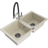 Mexen Mario Granitspüle 2-Kammern mit Küchenarmatur Duo, beige - 6504-69-671701-07-B