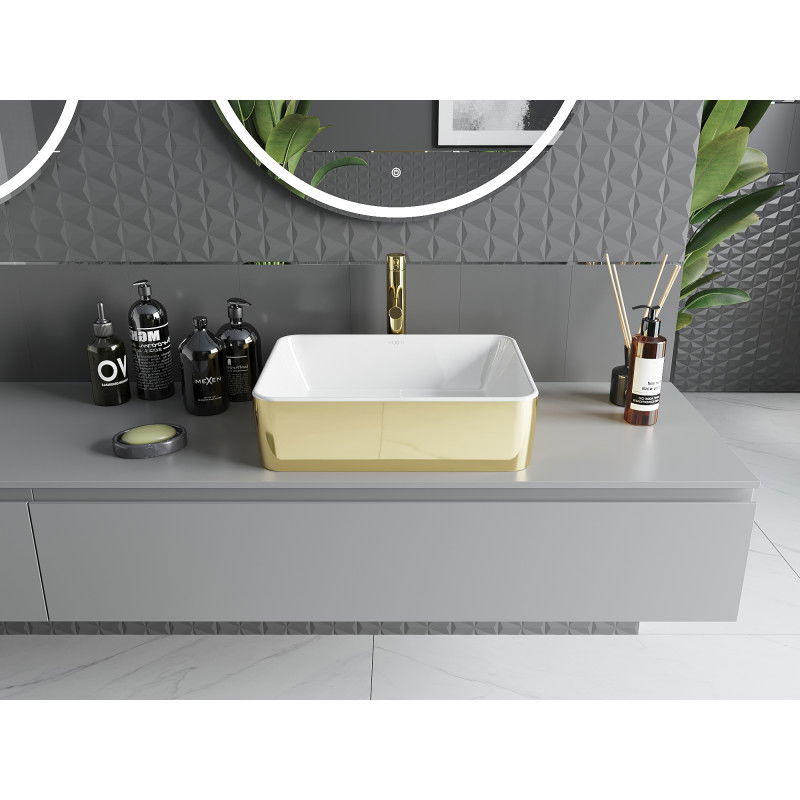 Mexen Catia countertop washbasin 48 x 37 cm, white/gold - 21314806
