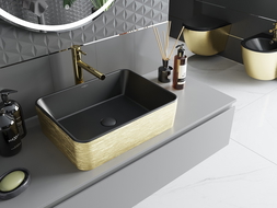 Mexen Catia Aufsatzwaschbecken 48 x 37 cm, schwarz matt/goldenes Linienmuster - 21314877
