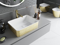 Mexen Catia bänkmonterad tvättställ 48 x 38 cm, vit/guld linjemönster - 21314817