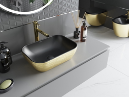 Mexen Rita lavabo da appoggio 45 x 32 cm, nero opaco/oro motivo linee - 21084577