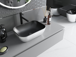 Mexen Rita lavabo sobre encimera 45 x 32 cm, negro mate/diseño de líneas plateadas - 21084573