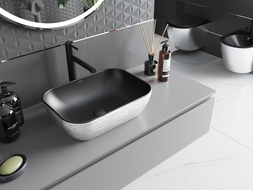 Mexen Rita lavatório de bancada 45 x 32 cm, preto mate/padrão de linhas prateadas - 21084573