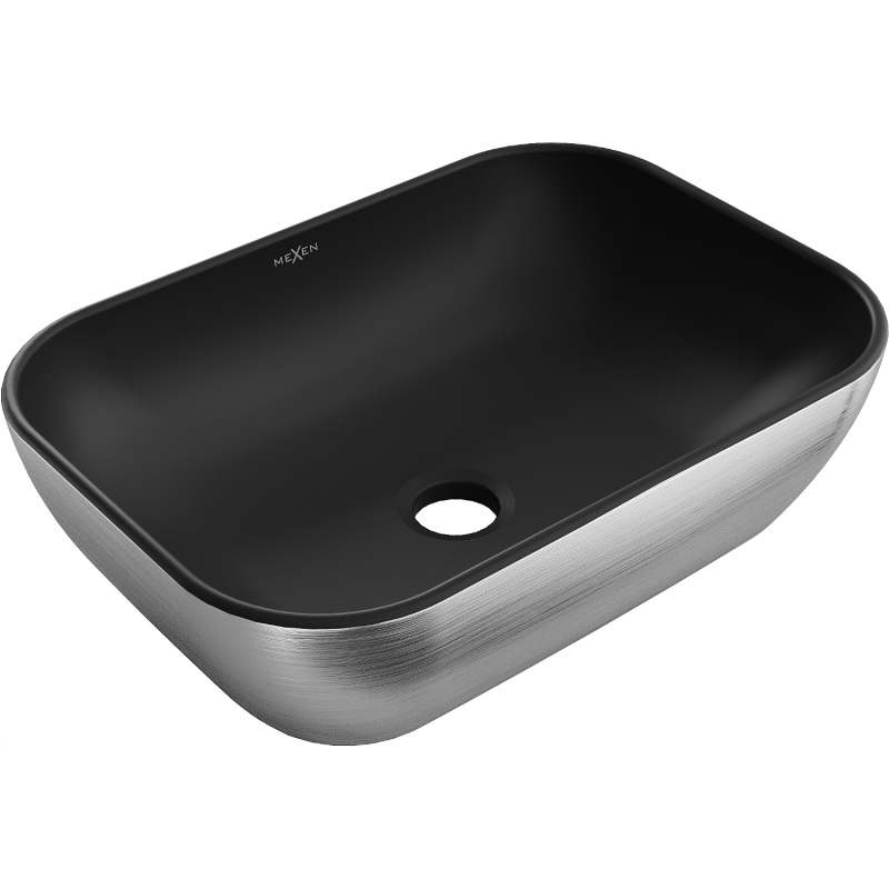 Mexen Rita lavatório de bancada 45 x 32 cm, preto mate/padrão de linhas prateadas - 21084573