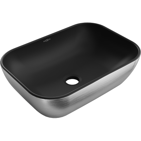Mexen Rita countertop washbasin 45 x 32 cm, black matte/silver line pattern - 21084573