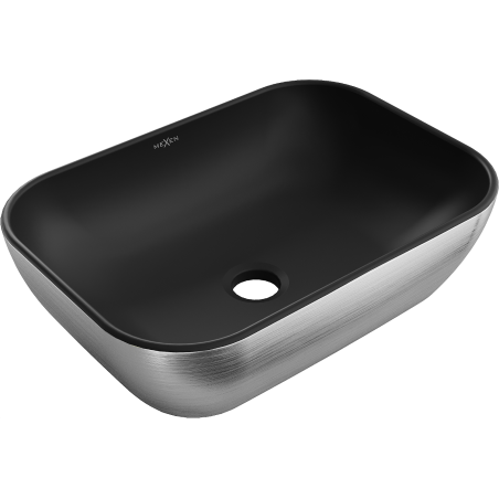 Mexen Rita νιπτήρας επιτραπέζιος 45 x 32 cm, μαύρο ματ/ασημί σχέδιο γραμμές