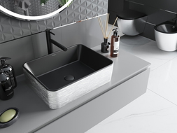 Mexen Catia lavabo da appoggio 48 x 37 cm, nero opaco/motivo linee argento - 21314873