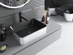 Mexen Catia Waschbecken Aufsatzwaschbecken 48 x 37 cm, schwarz matt/silbernes Linienmuster - 21314873