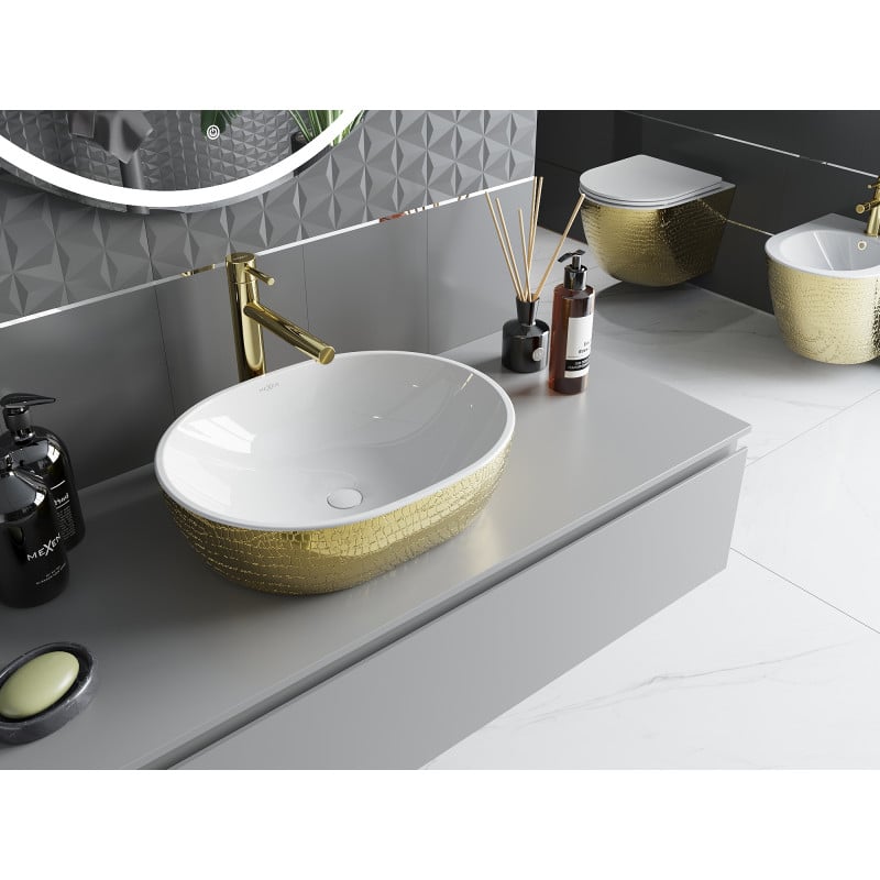 Mexen Viki countertop washbasin 48 x 35 cm, white/gold scale pattern - 21054808