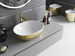 Mexen Viki lavabo da appoggio 48 x 35 cm, bianco/oro motivo squame - 21054808