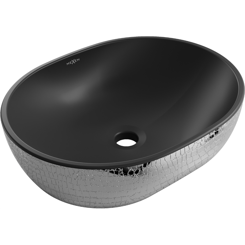 Mexen Viki lavabo sobre encimera 48 x 35 cm, negro mate/patrón de escamas plateado - 21054872