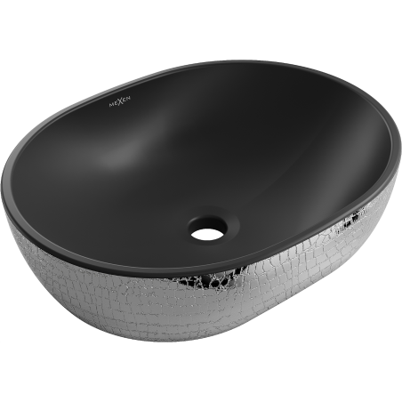 Mexen Viki bänkskålhandfat 48 x 35 cm, svart matt/silver fjällmönster - 21054872