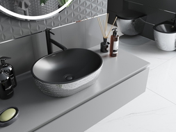 Mexen Viki lavabo de sobreponer 48 x 35 cm, negro mate/patrón escamas plateado - 21054872