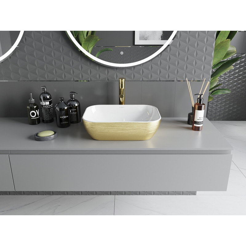 Mexen Rita lauapealne valamu 45 x 32 cm, valge/kuldne jooned - 21084553