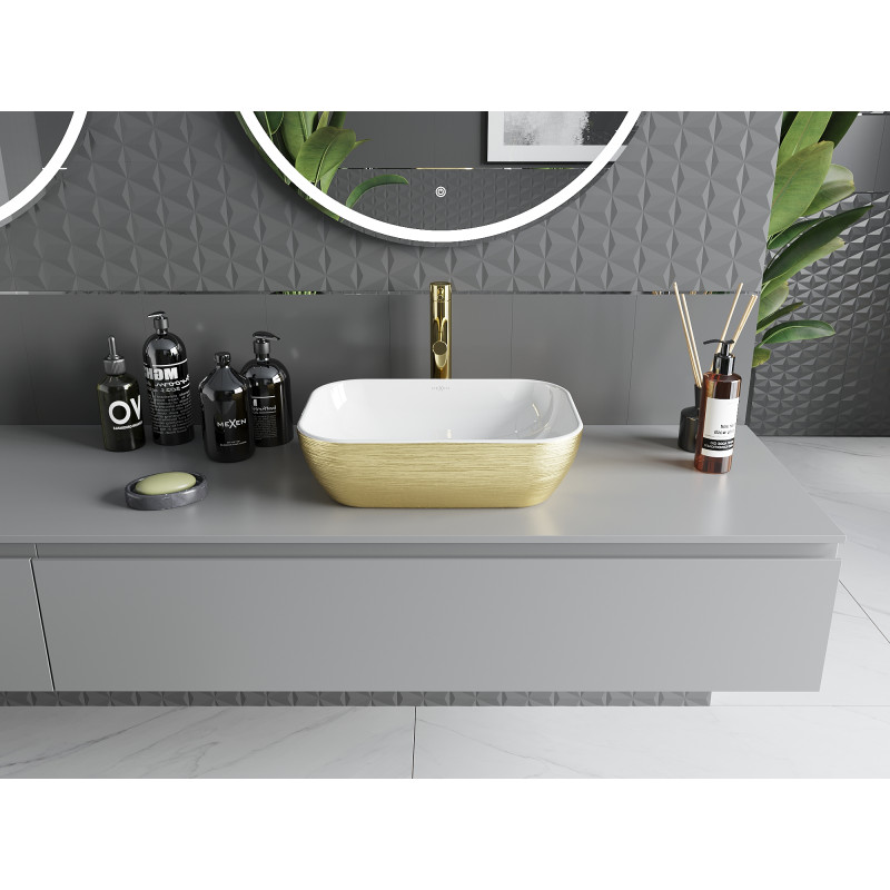 Mexen Rita opbouw wasbak 45 x 32 cm, wit/goud lijnen - 21084553