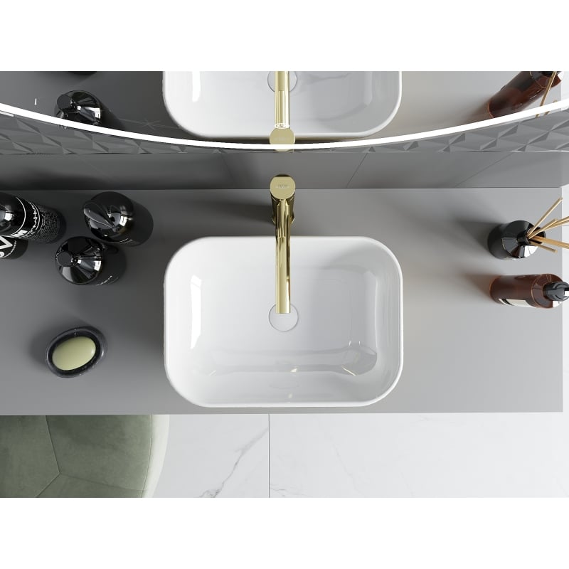 Mexen Rita countertop washbasin 45 x 32 cm, white/gold lines - 21084553
